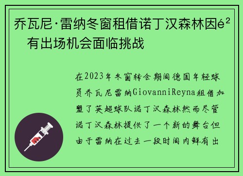 乔瓦尼·雷纳冬窗租借诺丁汉森林因鲜有出场机会面临挑战